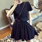 Set: Short-sleeve Plain T-shirt + Mini Skirt