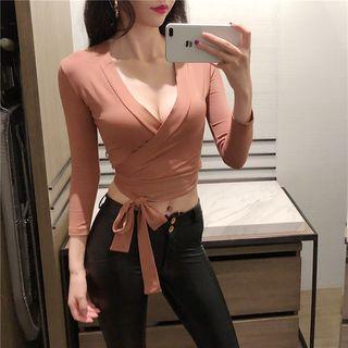 Long-sleeve Tie-waist Crop T-shirt