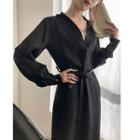 Long-sleeve Satin A-line Dress