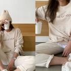 Drop-shoulder Letter Embroidered Sweatshirt Oatmeal - One Size