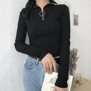 Long-sleeve Zip Top Black - One Size