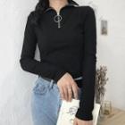 Long-sleeve Zip Top Black - One Size