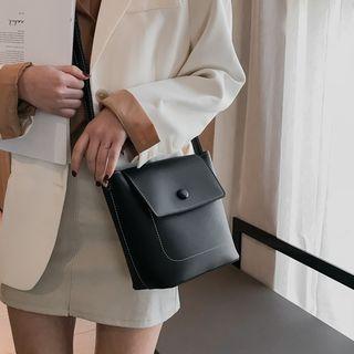 Faux-leather Stitched Bucket Tote Bag