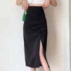 Slit Ruched Midi Pencil Skirt