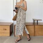 Spaghetti-strap Slit-side Long Floral Dress