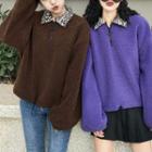Leopard Collar Loose Fleece Top