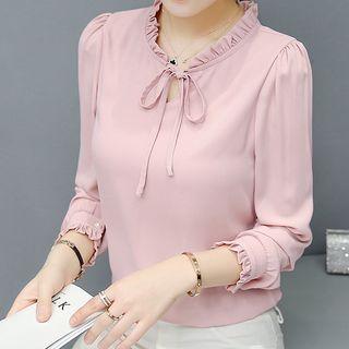 Ruffled Tie-neck Chiffon Blouse