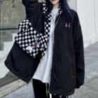 Set: Reversible Checkerboard Fleece Zip Jacket + Crossbody Bag