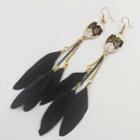 Feather Drop Ear Stud 1 Pair - Black & Gold - One Size