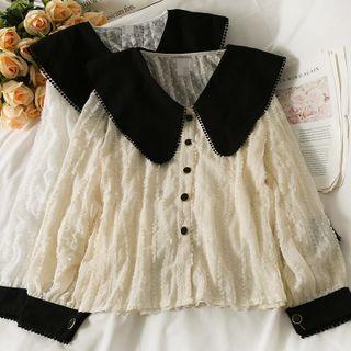 Colorblock Loose Chiffon Shirt
