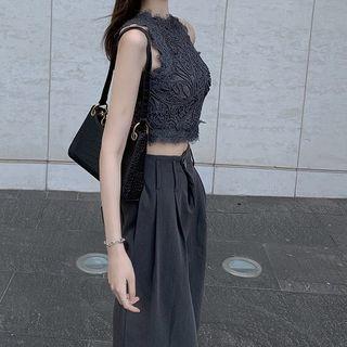 Sleeveless Lace Cropped Top / Wide-leg Pants