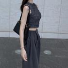 Sleeveless Lace Cropped Top / Wide-leg Pants