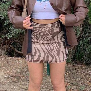 Zebra Print Mesh Mini Skirt