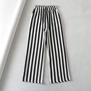 Elastic Waist Striped Wide Leg Pants