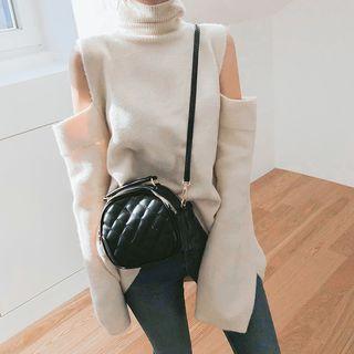 Quilted Pleather Shoulder Bag Black - One Size