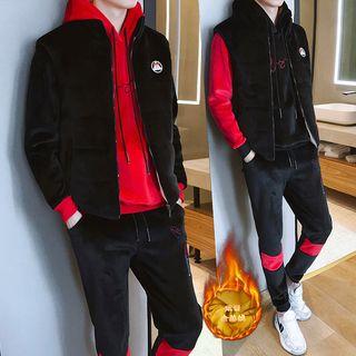 Set: Applique Padded Vest + Embroidered Hoodie + Sweatpants