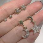 Rhinestone Dangle Earring 3 Pairs - Silver Needle - Gold - One Size