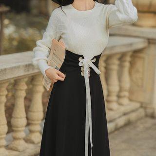 Set: Sweater + Lace Up Midi A-line Skirt