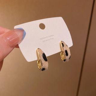 Leopard Print Alloy Open Hoop Earring E4679 - 1 Pair - Gold - One Size