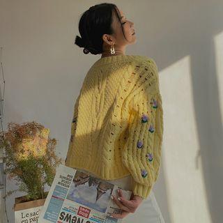 Embroidered Loose-fit Knit Cardigan
