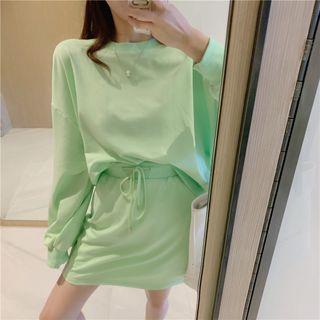 Long-sleeve Plain Tee / Drawstring Plain Skorts