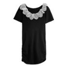 Short-sleeve Ruffle Trim Mini Dress Black - One Size