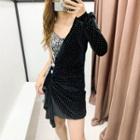 Mock Two-piece Sequined Mini Dress