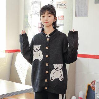 Bear Print Cardigan Dark Gray - One Size
