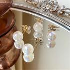 Bead Drop Earring 1 Pair - White & Gold - One Size