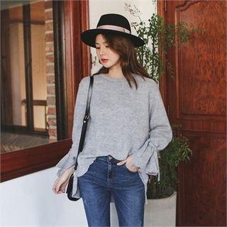 Tie-cuff Dip-back Brushed-fleece Top