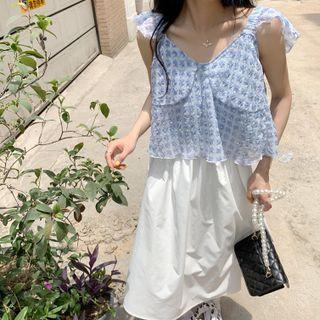 Ruffled Plaid Camisole Top / Midi A-line Skirt