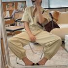 Short-sleeve Drawstring Shirt Jumpsuit