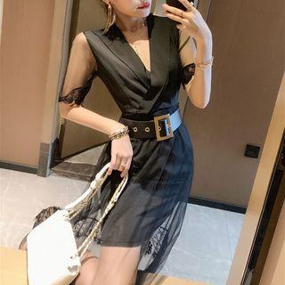 Short-sleeve Sheer Midi A-line Dress