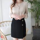 Round-neck Hidden-button Textured Blouse