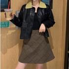 Color Block Faux-leather Jacket Black - One Size