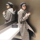 Hooded Double-breasted Plaid Trench Coat Beige - One Size