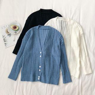 Long-sleeve Single-breasted Open Knit Cardigan