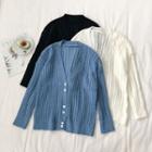 Long-sleeve Single-breasted Open Knit Cardigan