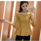 Frill Trim Off-shoulder 3/4-sleeve Top