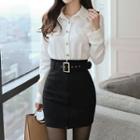 Plain Shirt / Zip Front Pencil Skirt With Belt