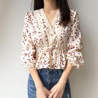 Lace-trim Heart Patterned Blouse