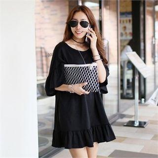Frill-edge Cotton Mini Dress