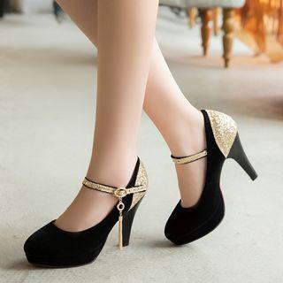 Glitter Buckled Pumps