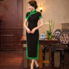 Contrast Trim Short-sleeve Maxi Qipao