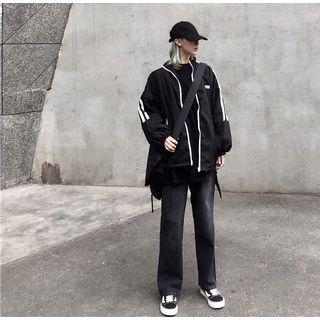 Stripe Side Lettering Zip Jacket Black - One Size