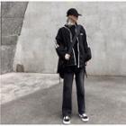 Stripe Side Lettering Zip Jacket Black - One Size