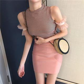 Striped Halter Top / Plain High-waist Skirt