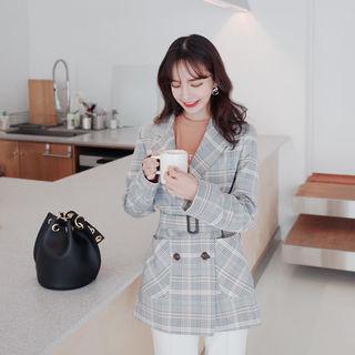 Double-breasted Plaid Jacket With Belt