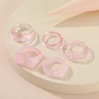 Set Of 5: Resin Ring (various Designs) 54384 - Pink - One Size