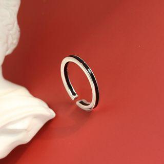 Two-tone Sterling Silver Open Ring 1 Pc - Black Ring - One Size
